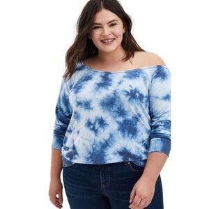 Torrid size 00x 10 M/L Blue Tie-Dye Terry Off Shoulder Sweatshirt